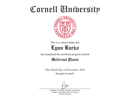 Cornell University Medicinal Plants Certificate