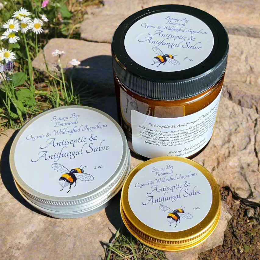 Antiseptic Antifungal salves. A selection of tins and jars.