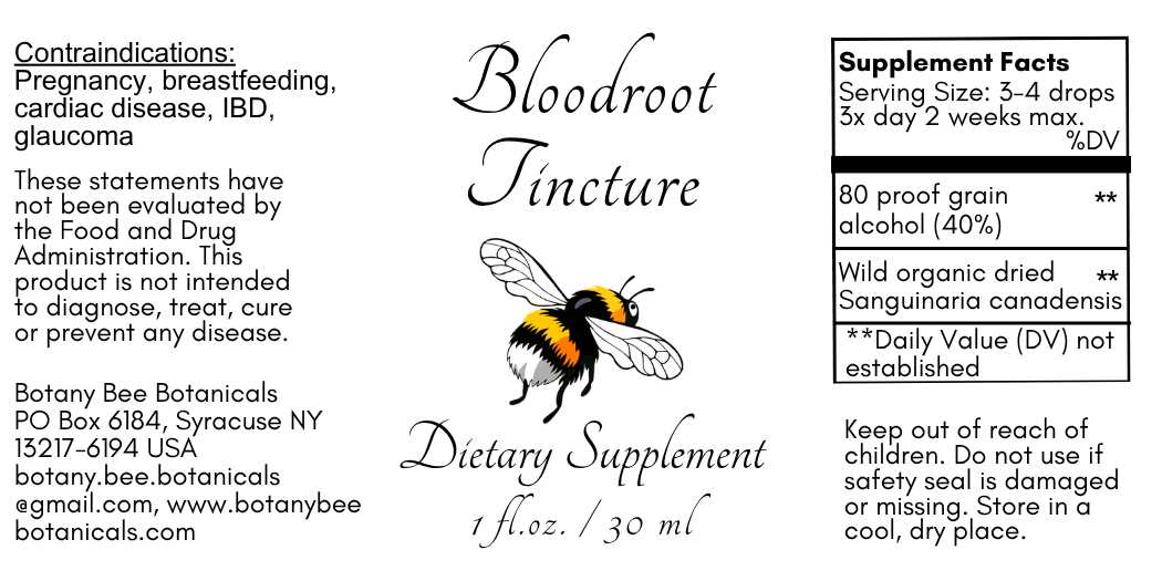 Bloodroot Tincture, Wild Organic Sanguinaria Canadensis Herbal Extract