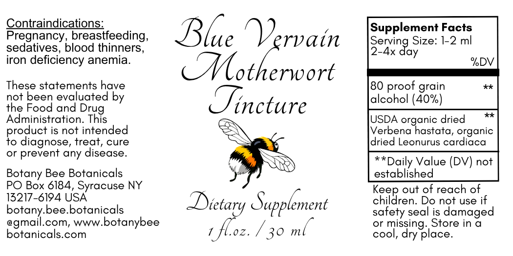 Blue Vervain & Motherwort Tincture, Verbena Hastata & Leonurus Cardiaca Extract, a Soothing Herbal Extract