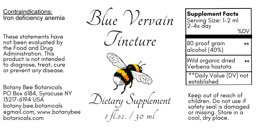 Blue Vervain Tincture, USDA Organic Verbena Hastata Herbal Extract
