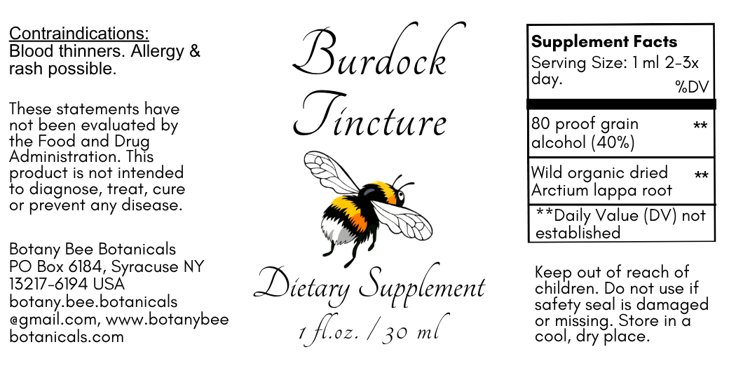 Burdock Root Tincture, Wild Organic Arctium Lappa Extract