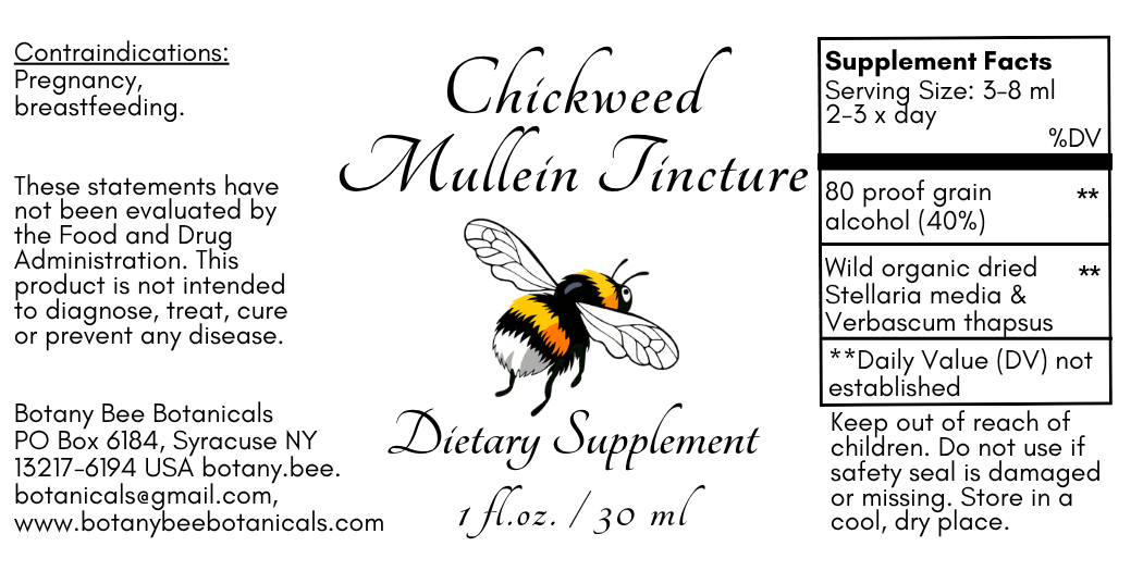 Chickweed & Mullein Tincture, Wild Organic Stellaria Media & Verbascum Thapsus Extract