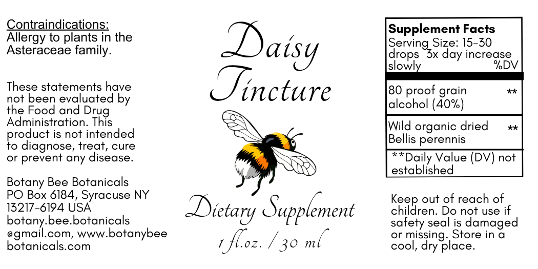 Daisy Tincture, Wild Organic Bellis Perennis Herbal Extract