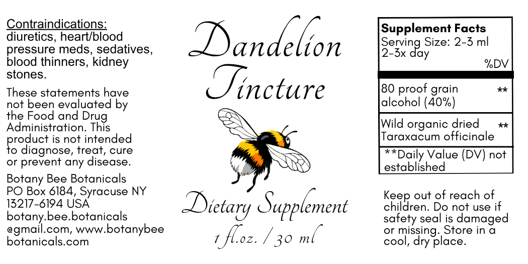 Dandelion Root Tincture, Wild Organic Taraxacum Officinale Herbal Extract