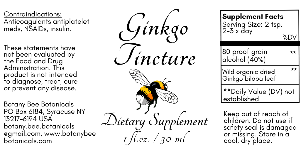 Ginkgo Leaf Tincture, Wild Organic Ginkgo Biloba Extract