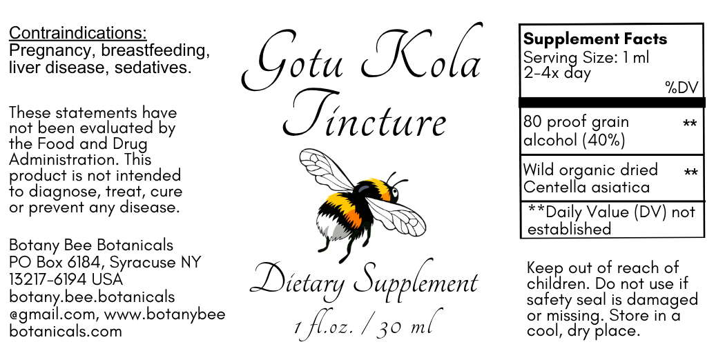 Gotu Kola Tincture, USDA Organic Centella Asiatica Extract