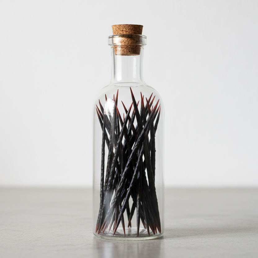 a cork top bottle with long thorns in it
