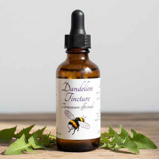 Label for Dandelion Tincture with botanical illustration and text details.