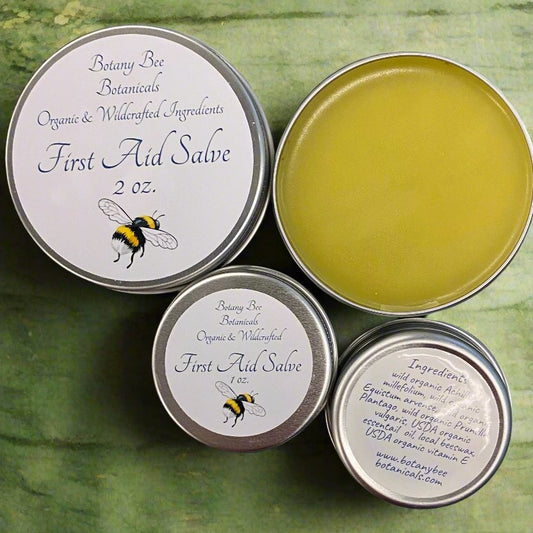 Organic First Aid Salve with Plantain, Yarrow, Horsetail, Self-Heal, Lavender