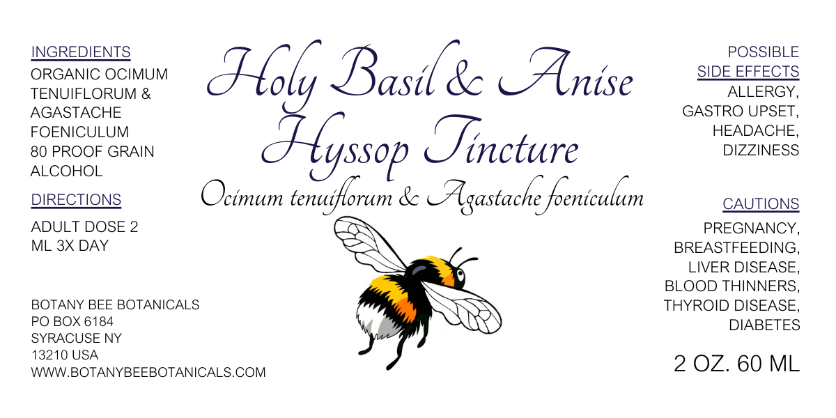 Tulsi & Anise Hyssop Tincture - Organic Ocimum tenuiflorum & Agastache foeniculum Herbal Extract